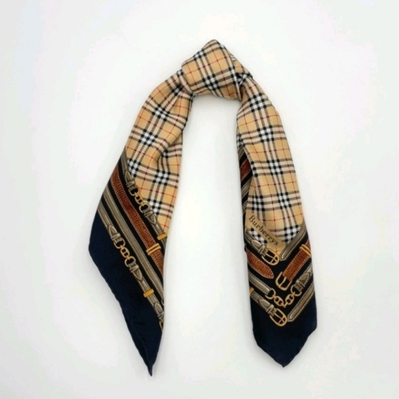 BURBERRYS Vintage Nova Check Silk Scarf 23x23 Belt Equestrian Print - Picture 4 of 8